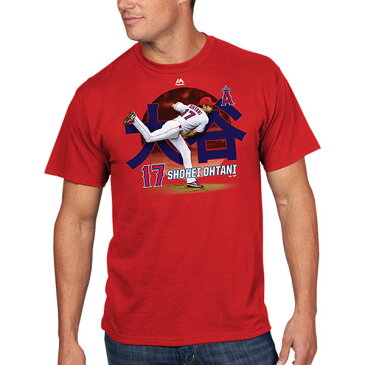 お取り寄せ MLB エンゼルス 大谷翔平 Tシャツ 半袖 イラストレイティブ マジェスティック/Majestic レッド