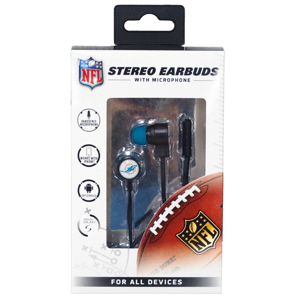 NFL ドルフィンズ Stereo Earbuds with Microphone マイク イヤフォン Mizco