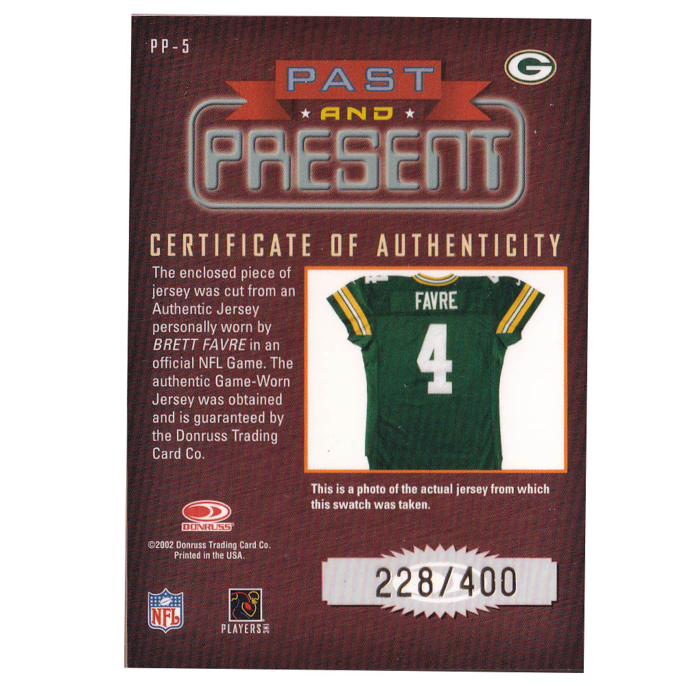 NFL �֥�åȡ��ե����� �ѥå����� �ȥ졼�ǥ��󥰥����� 2002 Donruss Classics Past and Present Jerseys Card 228/400 DonRuss