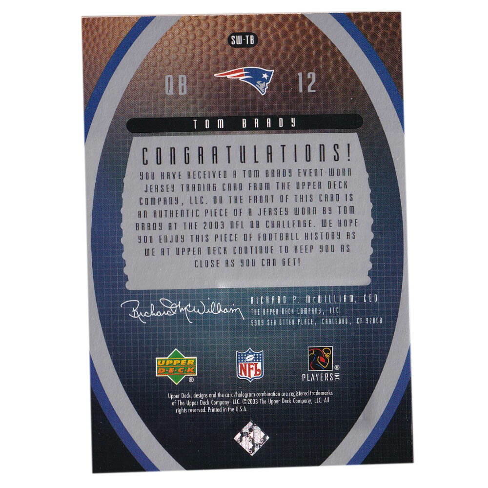 NFL �ȥࡦ�֥쥤�ǥ� �ڥ��ȥꥪ�å� �ȥ졼�ǥ��󥰥����� 2003 Standing O Swatches Authentic Game Jerseys Card Upper Deck