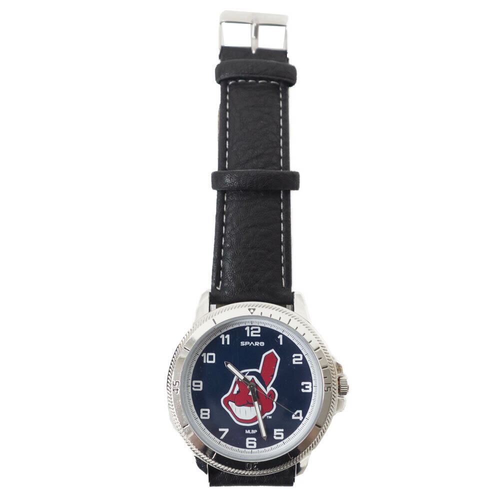 MLB クリーブランド・インディアンス チームロゴ レザーバンド ウォッチ ワフー酋長 腕時計 Sparo