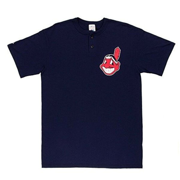 インディアンス Tシャツ tシャツ MLB マジェスティック Majestic ネイビー 2ボタン ジャージ メンズ 半袖