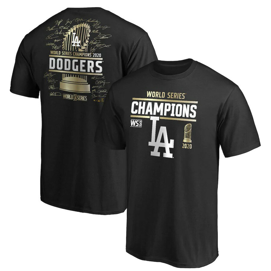 【取寄】ドジャース ワールドシリーズ 2020 優勝 Tシャツ MLB ブラック Signature Roster tシャツ メンズ 半袖 - 
ブラックカラーにゴールドの文字が世界一の証！ドジャース優勝記念Tシャツまだまだ取寄予約受付中！！
