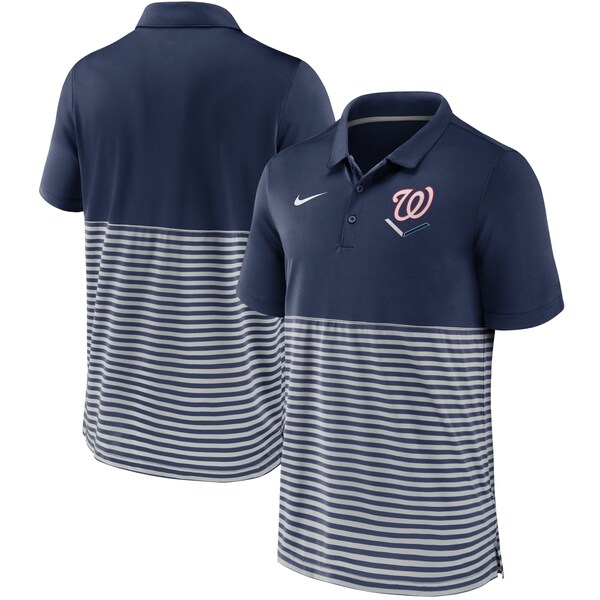 ナショナルズ ポロシャツ ナイキ Nike ネイビー グレー メンズ 半袖 MLB Home Plate Striped Polo 21nrs