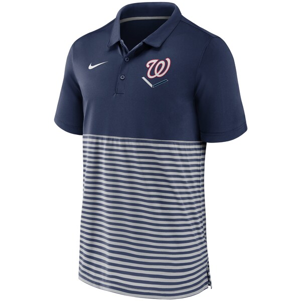 ナショナルズ ポロシャツ ナイキ Nike ネイビー グレー メンズ 半袖 MLB Home Plate Striped Polo 21nrs