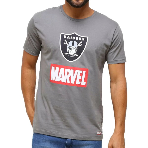 NFL レイダース Tシャツ NFL x Marvel マーベル Team Logo T-Shirt グレー