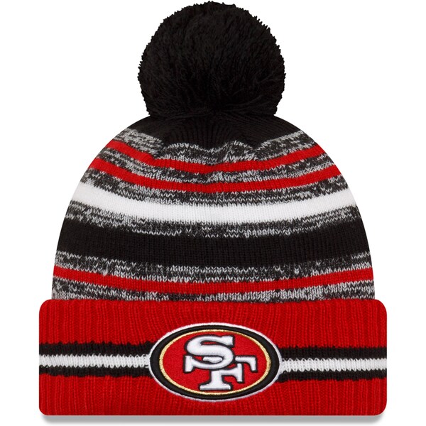 【ピックアップ】NFL 49ers ニットキャップ 2021 NFL Sideline サイドライン Sport Official Pom Cuffed Knit Hat ニューエラ/New Era Black/Scarlet - 
NFL 2021 選手着用モデル！ヒストリック ニットキャップ
