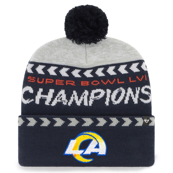 NFL Y jbgLbv 56 X[p[{E DLO Super Bowl LVI Champions Clapboard Cuffed Pom Knit 47 Brand Gray/Navy