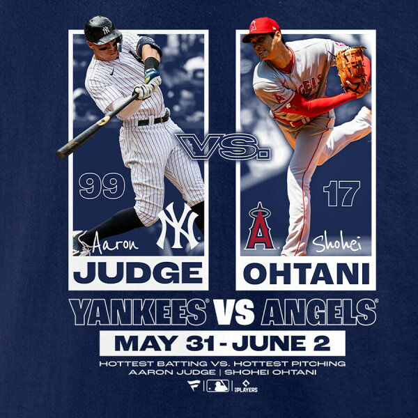 【ピックアップ】MLB 大谷翔平＆アーロン・ジャッジ Tシャツ Aaron Judge vs. Shohei Ohtani T-Shirt Fanatics Branded ネイビー