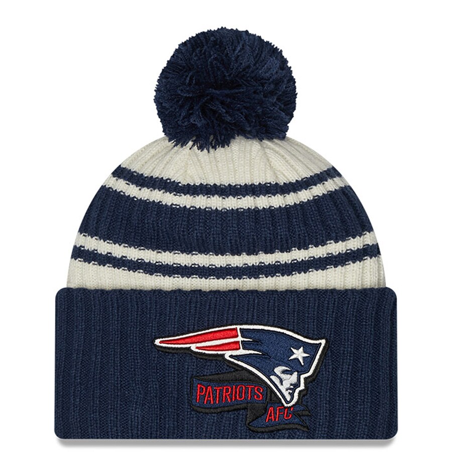 NFL ペイトリオッツ ニットキャップ 2022 サイドライン Sideline Sport Cuffed Pom Knit Hat ニューエラ/New Era クリーム ネイビー