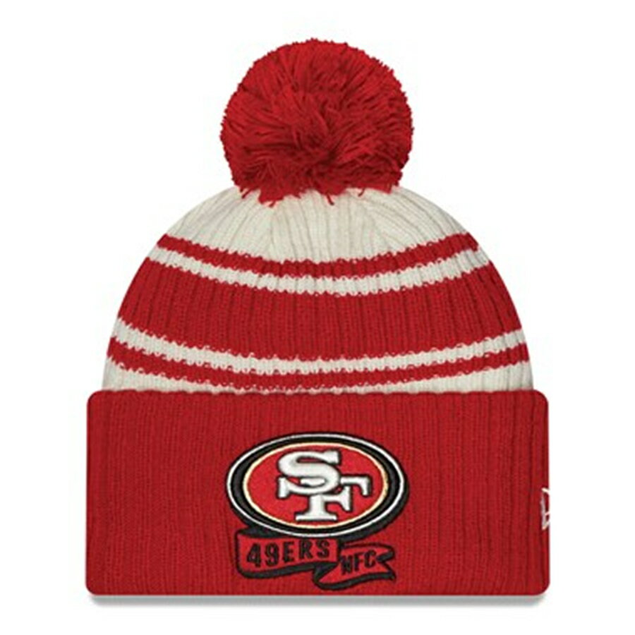 NFL 49ers ニットキャップ 2022 サイドライン Sideline Sport Cuffed Pom Knit Hat ニューエラ/New Era クリーム レッド 1