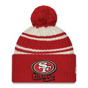 NFL 49ers ニットキャップ 2022 サイドライン Sideline Sport Cuffed Pom Knit Hat ニューエラ/New Era クリーム レッド