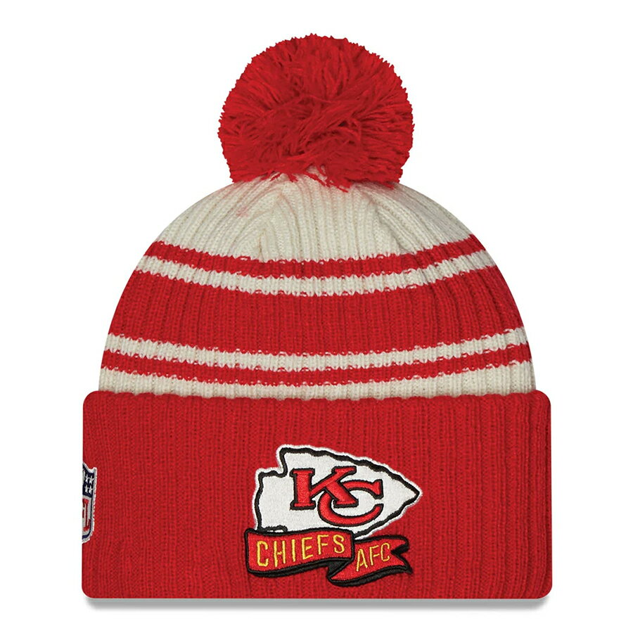 NFL チーフス ニットキャップ 2022 サイドライン Sideline Sport Cuffed Pom Knit Hat ニューエラ/New Era クリーム レッド