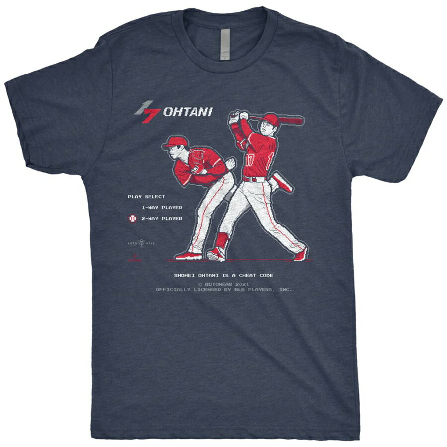 【海外限定版】MLB 大谷翔平 エンゼルス Tシャツ Ohtani Is A Cheat Code T-Shirt RotoWear ネイビー