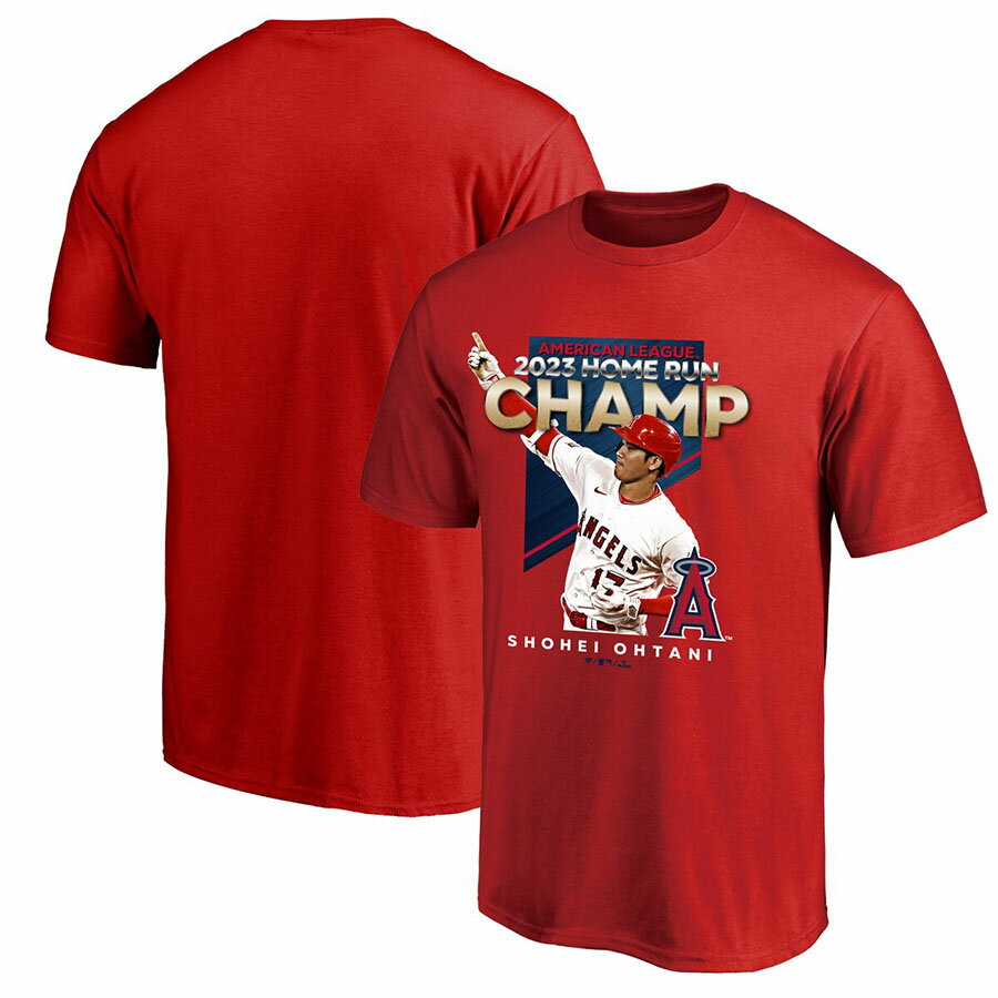 楽天MLB.NBAグッズショップ　SELECTIONMLB 大谷翔平 エンゼルス Tシャツ 2023 AL HR Champion T-Shirt アメリカンリーグ ホームラン王 Fanatics レッド