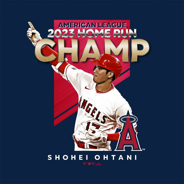 MLB 大谷翔平 エンゼルス Tシャツ 2023 AL HR Champion T-Shirt アメリカンリーグ ホームラン王 Fanatics ネイビー