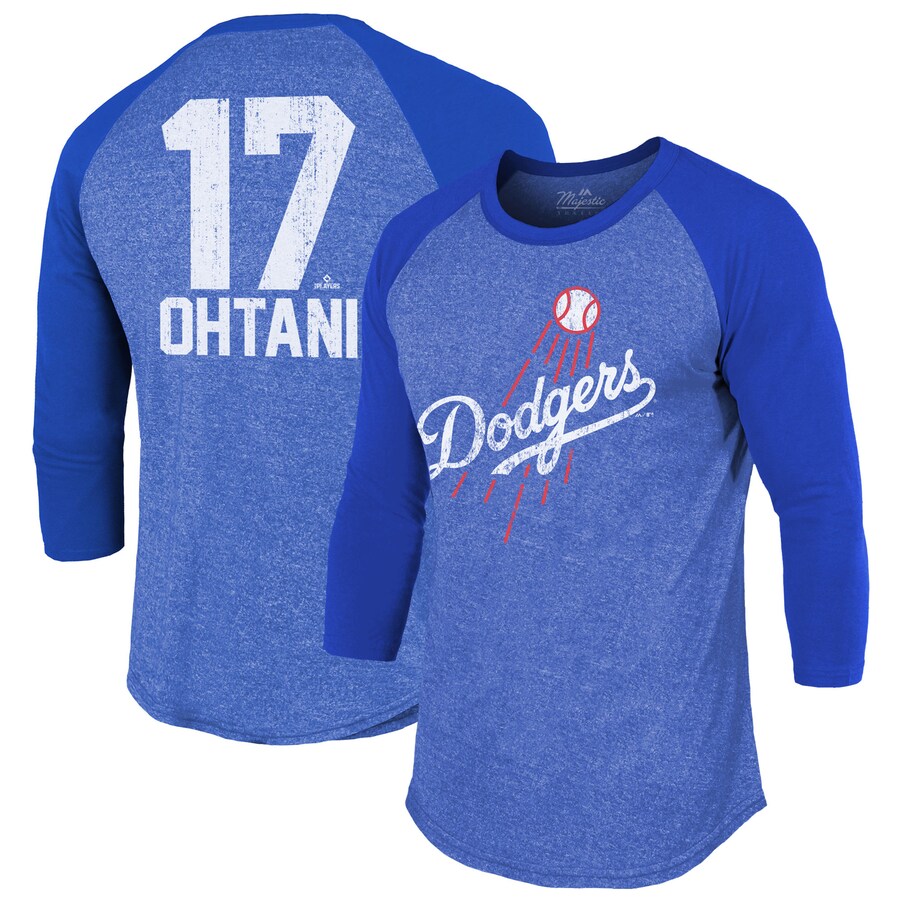 MLB 大谷翔平 ドジャース Tシャツ Tri-Blend Three-Quarter Raglan Sleeve T-Shirt マジェスティック/Majestic ロイヤルのサムネイル