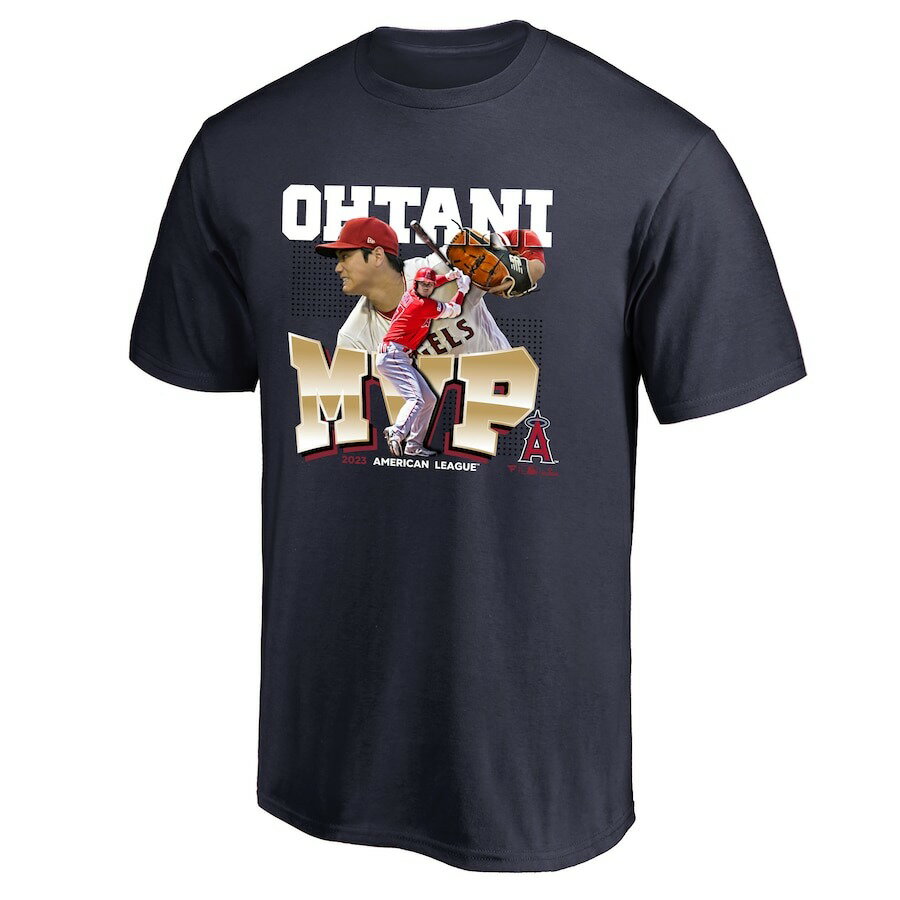 楽天MLB.NBAグッズショップ　SELECTIONMLB 大谷翔平 エンゼルス Tシャツ 2023 AL MVP受賞記念 Tee フォト Fanatics Branded ネイビー