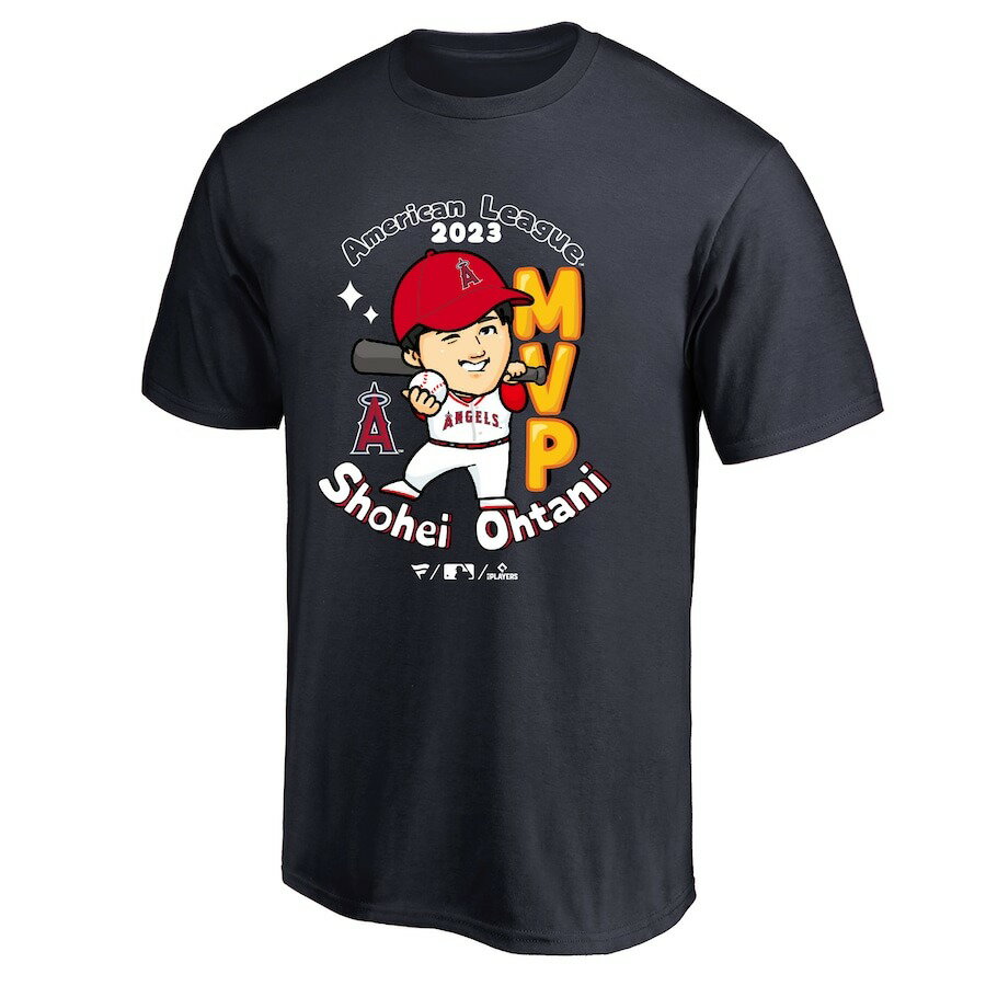 楽天MLB.NBAグッズショップ　SELECTIONMLB 大谷翔平 エンゼルス Tシャツ 2023 AL MVP受賞記念 Tee イラスト Fanatics Branded ネイビー