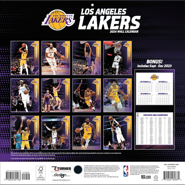 NBA レイカーズ カレンダー 2024 Team 壁掛け Wall Calendar Turner