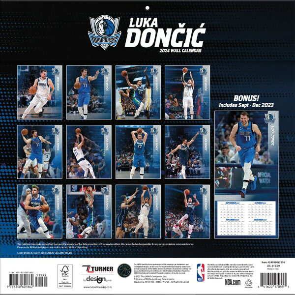 NBA ルカ・ドンチッチ マーベリックス カレンダー 2024 Player 壁掛け Wall Calendar Turner