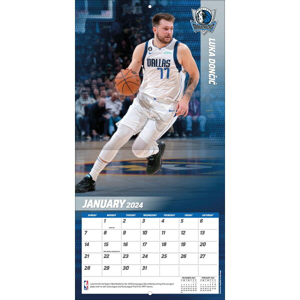 NBA ルカ・ドンチッチ マーベリックス カレンダー 2024 Player 壁掛け Wall Calendar Turner