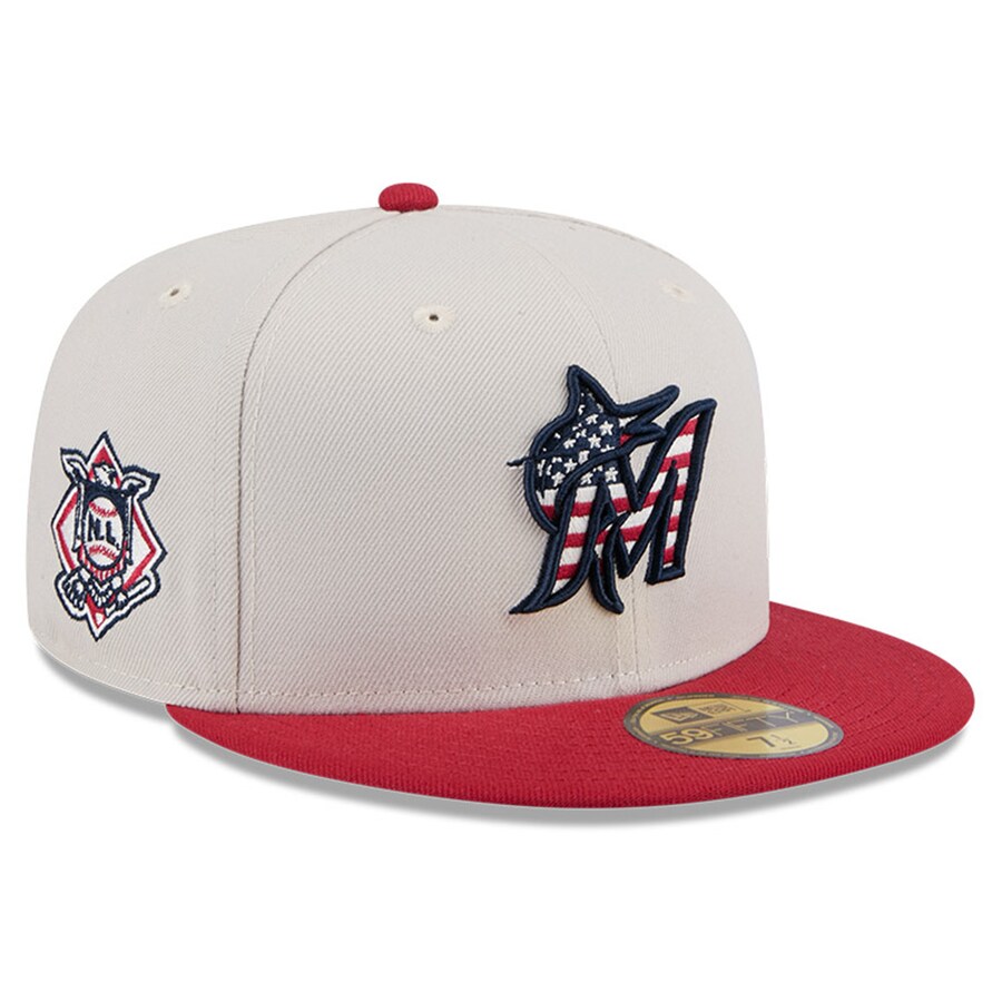 樂天商城 - MLB マーリンズ キャップ 2024 独立記念日 Fourth of July 59FIFTY Fitted Hat ニューエラ/New Era カーキ レッド