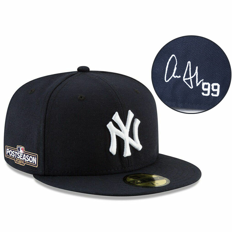 MLB アーロン・ジャッジ ヤンキース キャップ 【海外カスタム】サイン刺繍 ポストシーズン2024 59FIFTY ニューエラ/New Era ネイビー