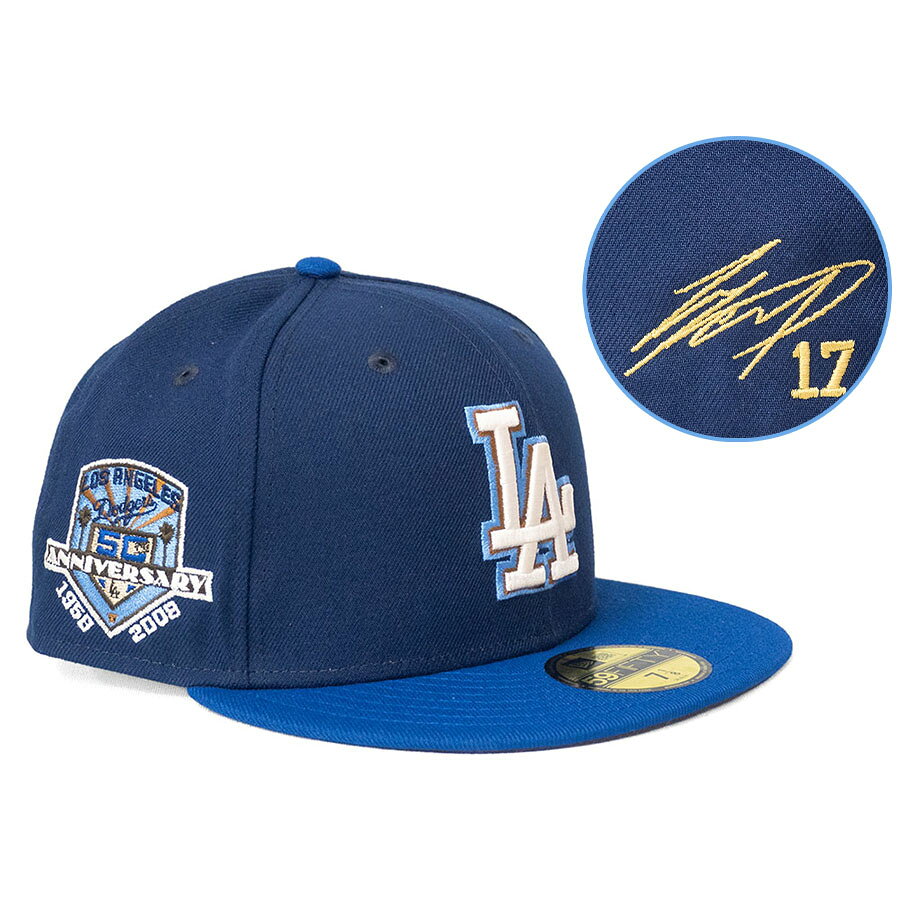 乐天商城 - MLB 大谷翔平 ドジャース キャップ 【海外買付】50周年 パッチ 2Tone 59FIFTY Fitted サイン刺繍 ニューエラ/New Era ネイビー ロイヤル