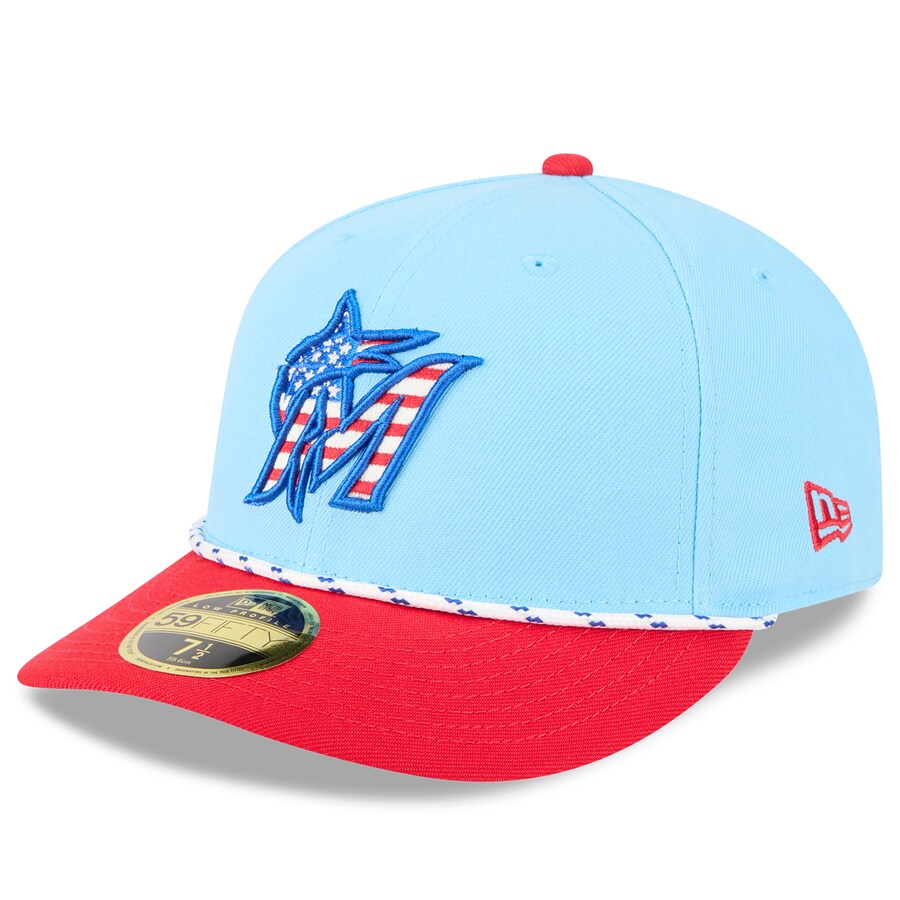Rakuten - MLB マーリンズ キャップ 2025 独立記念 Fourth of July Low Profile 59FIFTY Fitted ニューエラ/New Era ライトブルー レッド