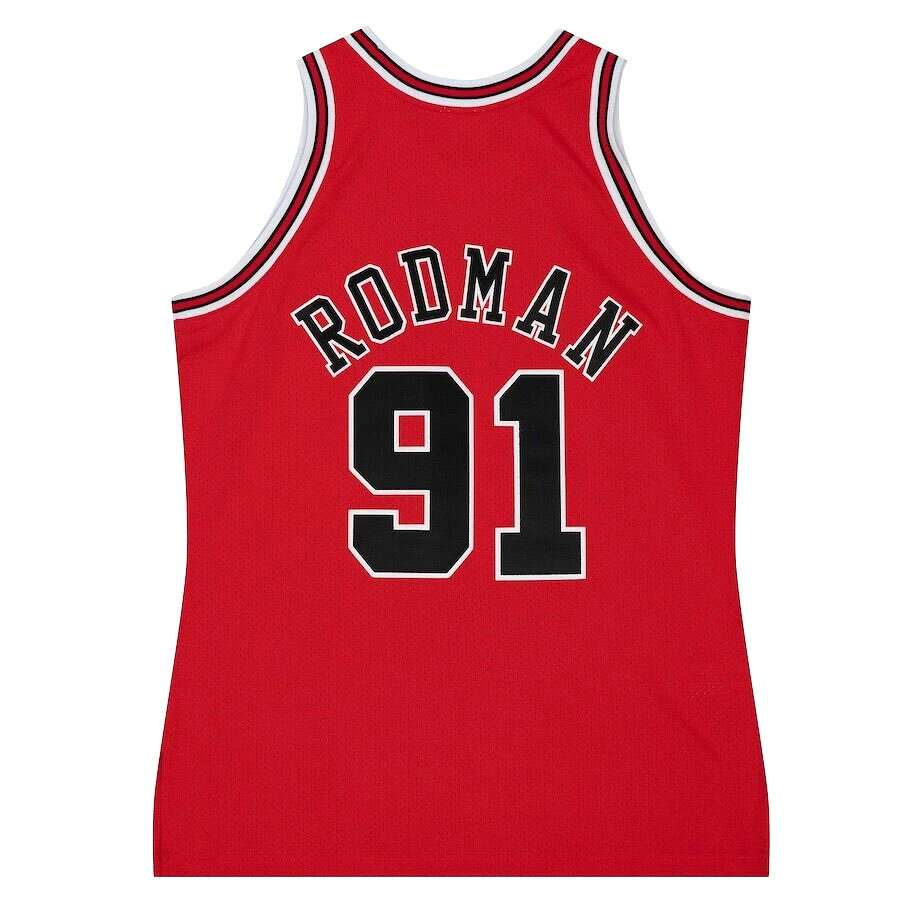 MLB.NBAグッズショップ SELECTIONのNBA デニス・ロッドマン シカゴ・ブルズ ユニフォーム NBA 復刻 オーセンティック (NBAファイナル 1997) Mitchell & Ness ロード レッド｜アングル2