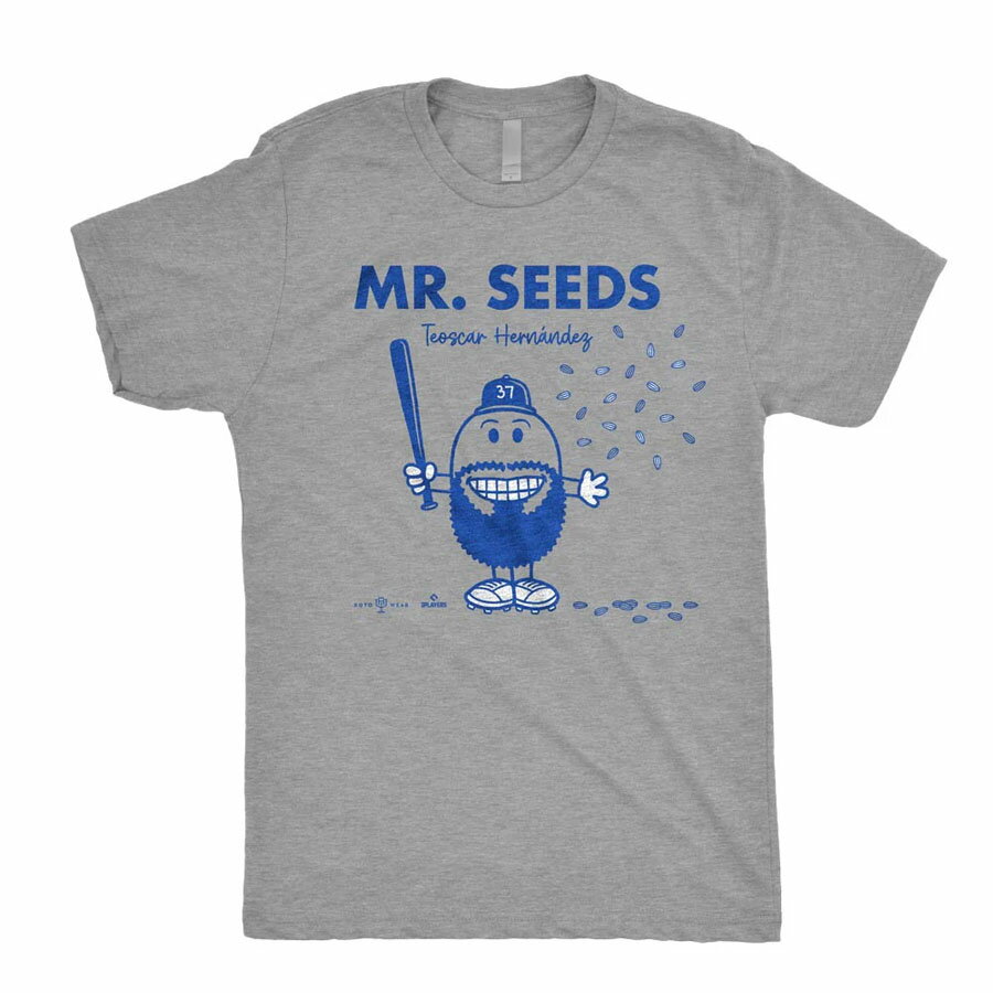 Rakuten - MLB テオスカー・ヘルナンデス ドジャース Tシャツ 【海外限定版】Mr. シーズ ひまわりの種シャワー Rotowear グレー