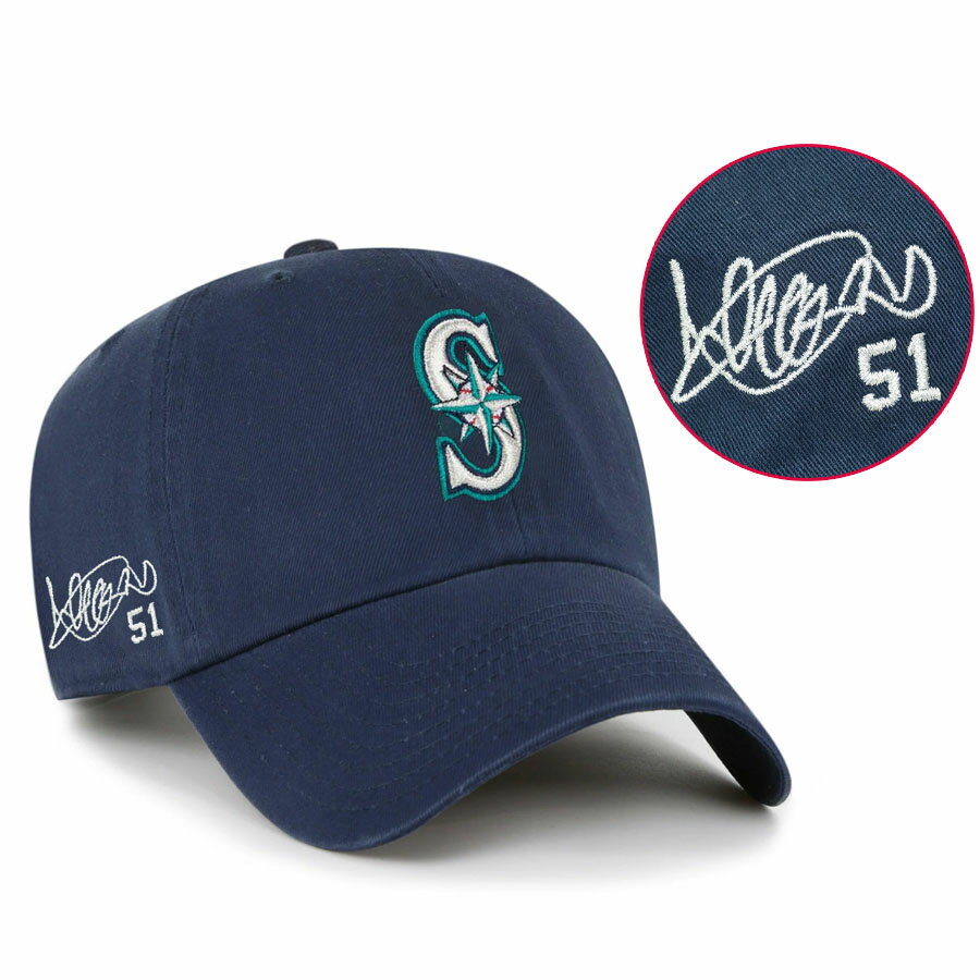 MLB イチロー マリナーズ キャップ 【現地買付カスタム品】Clean Up Signature サイン刺繍 47Brand ネイビー