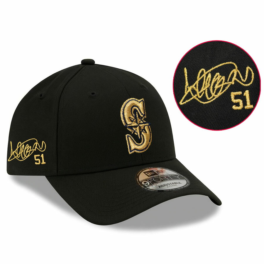 MLB イチロー マリナーズ キャップ 【現地買付カスタム品】Gold Logo 9FORTY Hat サイン刺繍 ニューエラ/New Era ブラック ゴールド