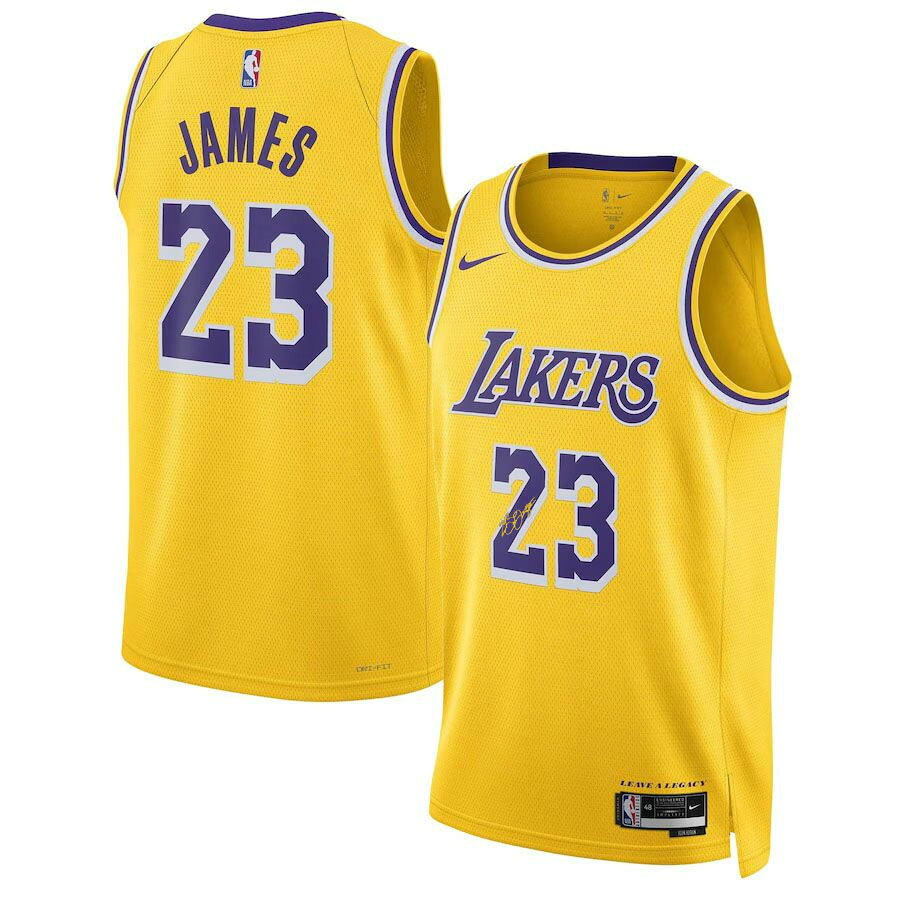 MLB.NBAグッズショップ SELECTIONのNBA レブロン・ジェームズ レイカーズ ユニフォーム 海外カスタム スウィングマン Jersey アイコン サイン刺繍 ナイキ/Nike ゴールド｜アングル2