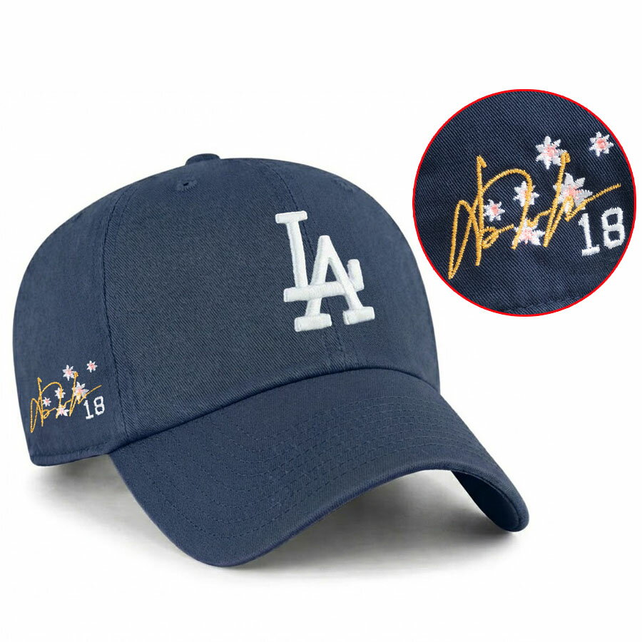 Rakuten - MLB 山本由伸 ドジャース キャップ 【現地買付特注】デコピン デコイ 漢字 & 桜 Sakura Blossom Clean Up Cap サイン刺繍 47Brand ネイビー