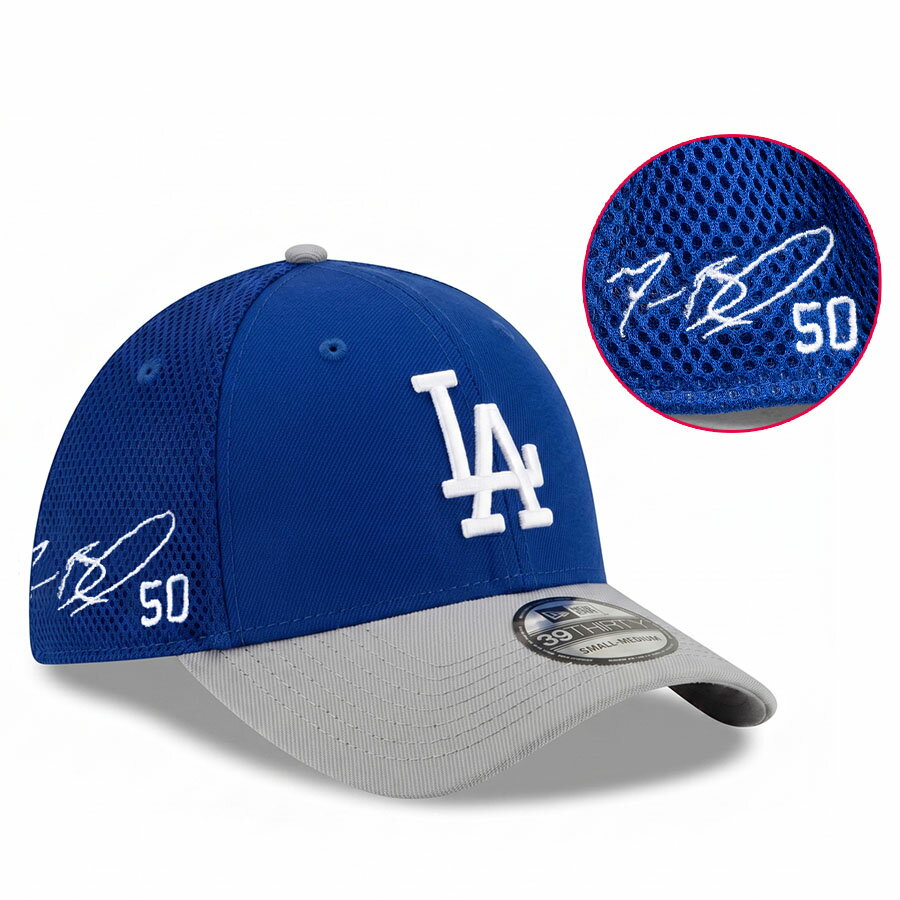 樂天商城 - MLB ムーキー・ベッツ ドジャース キャップ 【海外カスタム】サイン刺繍 2トーン トラッカーメッシュ 39THIRTY Hat ニューエラ/New Era ブルー グレー