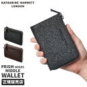 【本日営業日|最大30倍】特典付き|キャサリンハムネット 財布 二つ折り財布 ミドルウォレット l字ファスナー メンズ ブランド 本革 レザー box型小銭入れ...