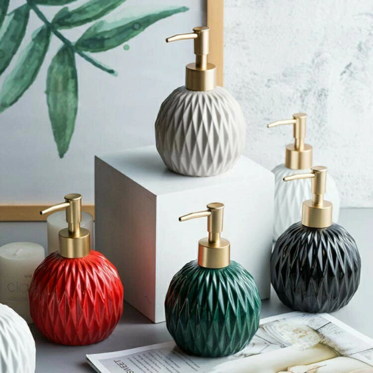 ディスペンサー 雑貨 ソープディスペンサー 北欧風 セラミック ボトル 容量400ml キラキラダイヤ詰め替えボトル ハンドソープ トイレ お風呂 バス 洗面用品