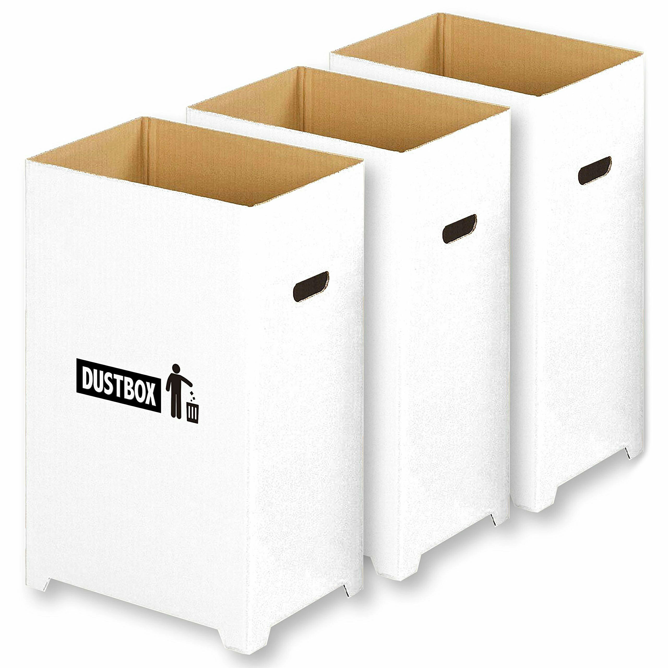 ゴミ箱 分別 フタなし おしゃれ スリム ダンボール ダストボックス 白 45リットル ゴミ袋 対応 3個組 (汚れに強い 撥水加工)