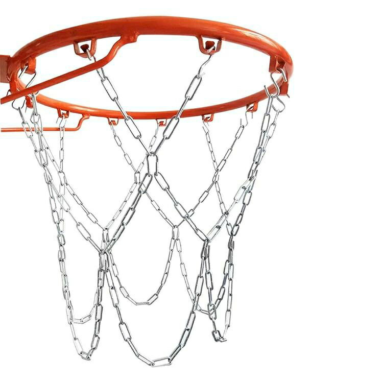 バスケットネット ゴール リングネット 金属チェーン メタルバスケットボールネット 交換用 ステンレススチールチェーン 高耐久 バスケットボールフープネット 防錆 バスケットボールチェーンネット フック12個付き