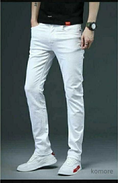 夏 春 爽やか ズボン 白 ホワイト ビジネス ストレッチ メンズ ジーンズ デニムパンツ