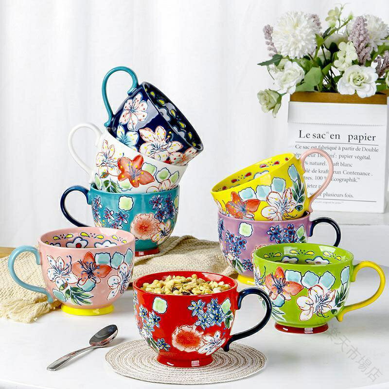 マグカップ 大きい 500ml 北欧 おしゃれ ハンドメイド 陶器 磁器 コーヒーカップ 朝食カップ カフェマグ キッチン雑貨 洋食器 食器 コップ