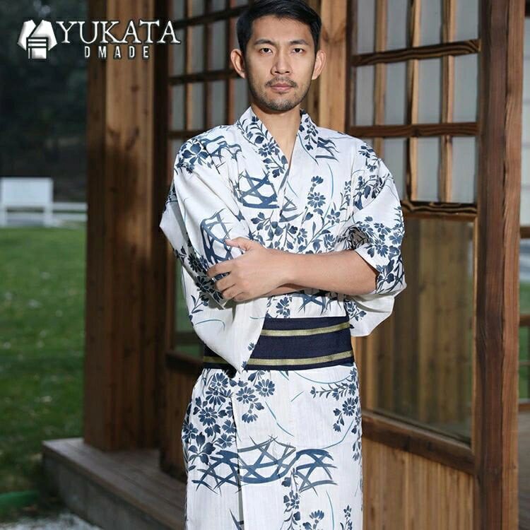 全组 - 浴衣 メンズ 2点セット 竹草柄 男性 男性用 紳士 和服 作り帯 ゆかた 夏服 ポリエステル浴衣 浴衣セット ギフト プレゼント かっこいい おしゃれ 人気 花火大会 夏祭り 大人 20代 30代 40代 yukata 和装 フリーサイズ 170-185cm【D MADE】