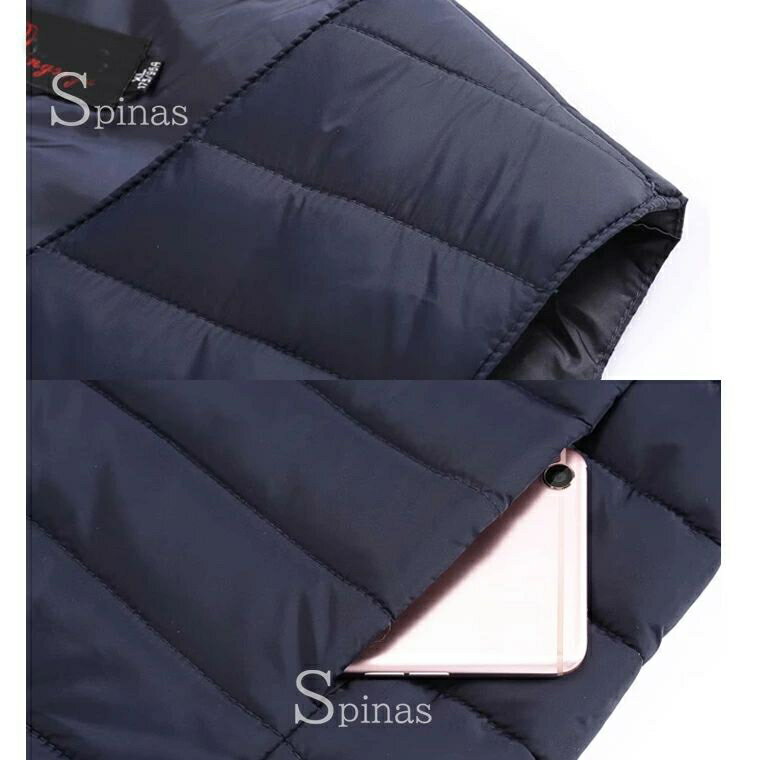 オフィスに 軽量 着ぶくれない お洒落なメンズ中綿ベスト インナーベスト かさばらない 着ぶくれしない 着膨れない 薄手 フェイクダウン ショート丈 男性 ノーカラー ファスナー ボタン 大きいサイズ 通勤 スーツ カジュアル ダブル 送料無料