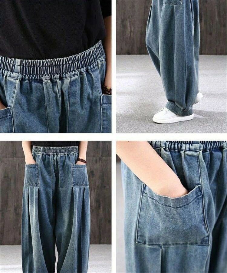 デニムパンツ サルエルパンツ レディース ジーンズ テーパード ロング ウェストゴ...
