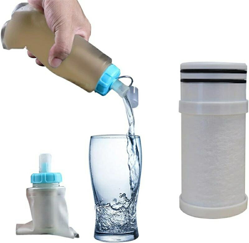 携帯浄水器 簡易濾過器 アウトドア 非常用 災害用 BPAなし 折りたたみ式 直飲み 繰り返し使用 コンパクト 持ち運び便利 登山 キャンプ用 地震 津波 台風対策 防災グッズ