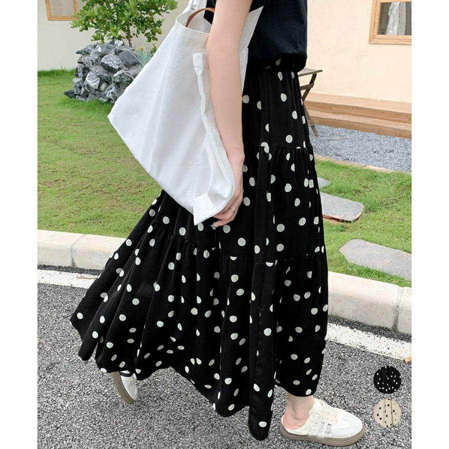 ドット柄ティアードスカートフレアスカート