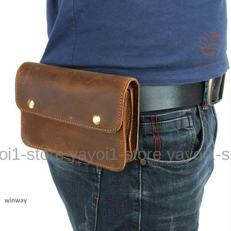 ウエストポーチ 本革 レザー ベルトポーチ メンズ レザー ベルトバッグ タバコケース ビンテージ 携帯..