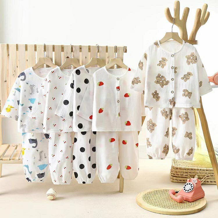長袖 コットン キッズ ドット ジュニア パジャマ パジャマ イチゴ 薄手 虹 ルームウェア 女の子 綿 さくらんぼ パジャマ ダブルガーゼ 150 前開き 長袖 パジャマ 薄手 恐竜 男の子 ダブルガーゼ 女の子 綿 薄手